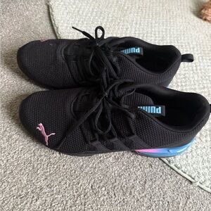Puma Women’s Black Sneakers with Pink and Blue Accents